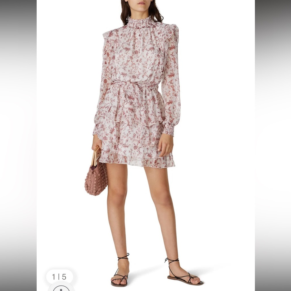 Minkpink White & Pink Melannie Chiffon Mini Dress EUC